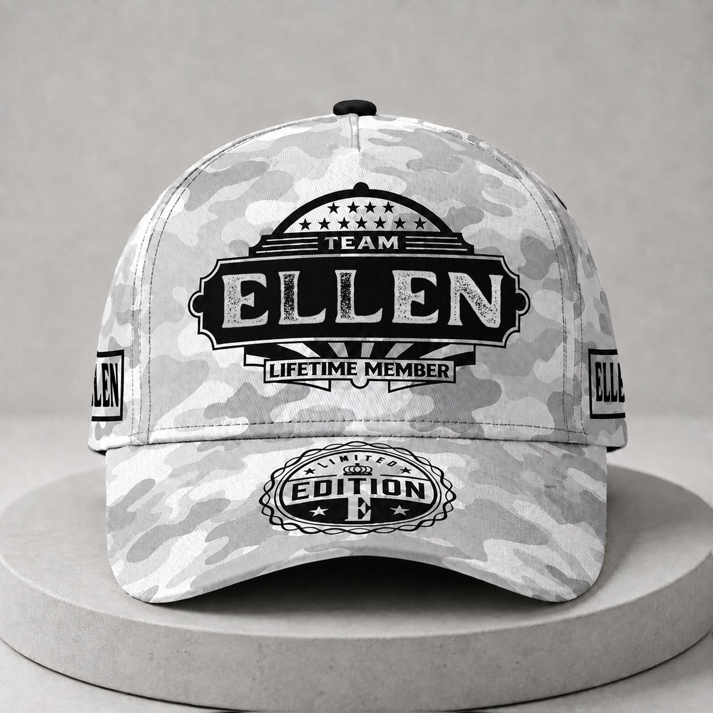 ELLEN TC01 HH79 Team Your Name Hat, Personalized Camo Baseball Cap, Custom Family Gift, Gift for Him Her