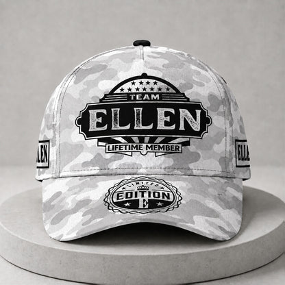 ELLEN TC01 HH79 Team Your Name Hat, Personalized Camo Baseball Cap, Custom Family Gift, Gift for Him Her