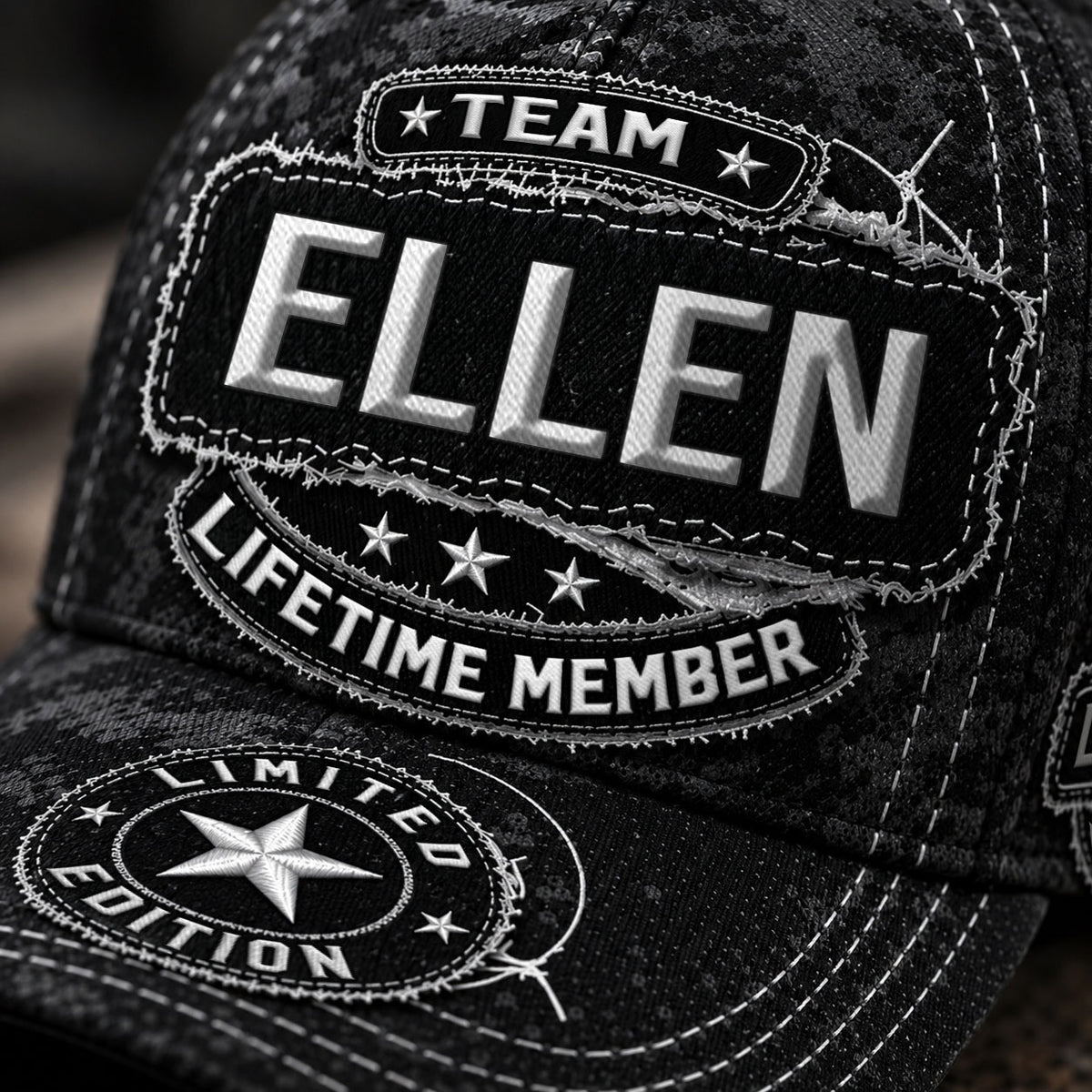 ELLEN TC03 HH79  Personalized Black Camo Baseball Cap, Custom Name Family Hat