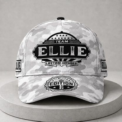 ELLIE TC01 HH79 Team Your Name Hat, Personalized Camo Baseball Cap, Custom Family Gift, Gift for Him Her