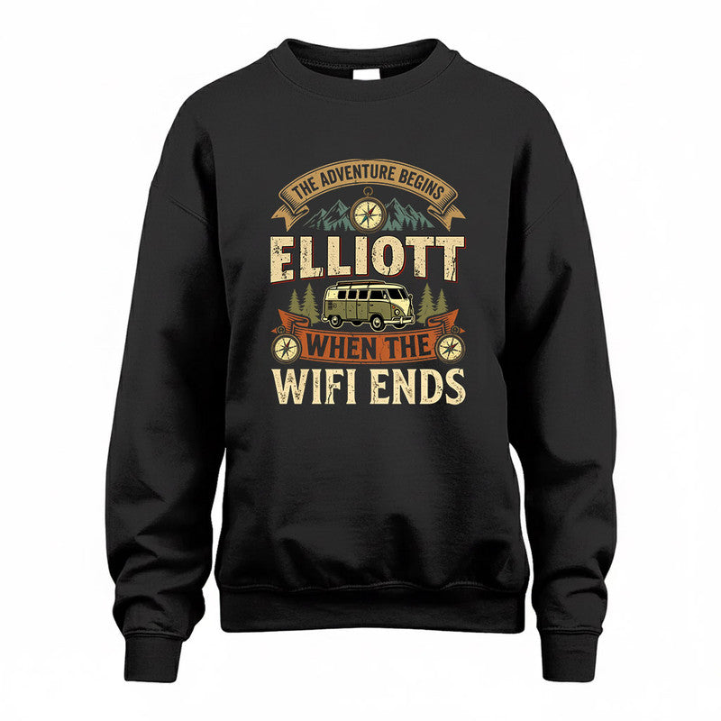 ELLIOTT TT898-K6-229 – Personalized Funny Camping Quote Apparel “The Adventure Begins When The WiFi Ends”