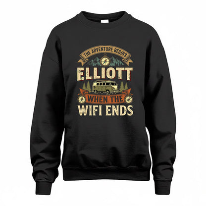 ELLIOTT TT898-K6-229 – Personalized Funny Camping Quote Apparel “The Adventure Begins When The WiFi Ends”