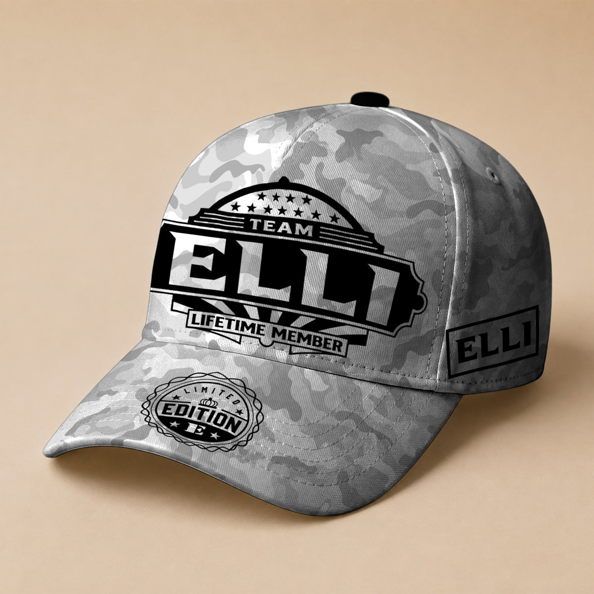 ELLI TC01 HH79 Team Your Name Hat, Personalized Camo Baseball Cap, Custom Family Gift, Gift for Him Her
