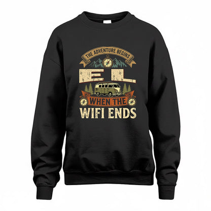 EL TT898-K6-229 – Personalized Funny Camping Quote Apparel “The Adventure Begins When The WiFi Ends”