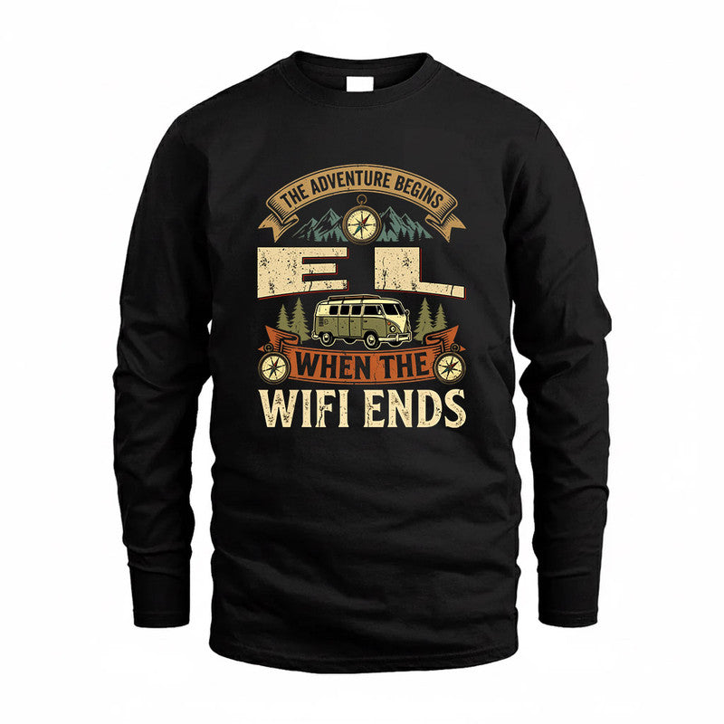 EL TT898-K6-229 – Personalized Funny Camping Quote Apparel “The Adventure Begins When The WiFi Ends”