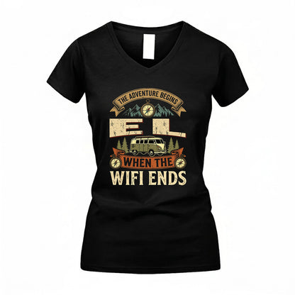 EL TT898-K6-229 – Personalized Funny Camping Quote Apparel “The Adventure Begins When The WiFi Ends”