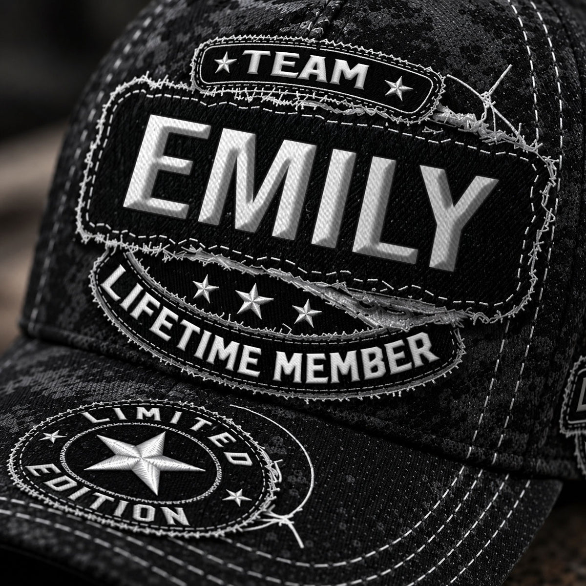 EMILY TC03 HH79  Personalized Black Camo Baseball Cap, Custom Name Family Hat
