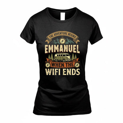 EMMANUEL TT898-K6-229 – Personalized Funny Camping Quote Apparel “The Adventure Begins When The WiFi Ends”