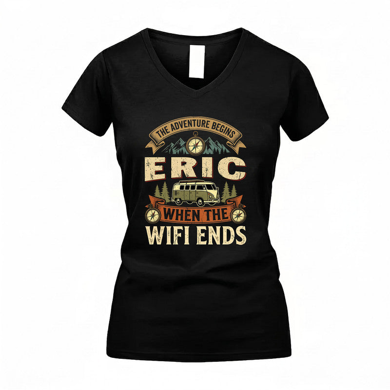 ERIC TT898-K6-229 – Personalized Funny Camping Quote Apparel “The Adventure Begins When The WiFi Ends”
