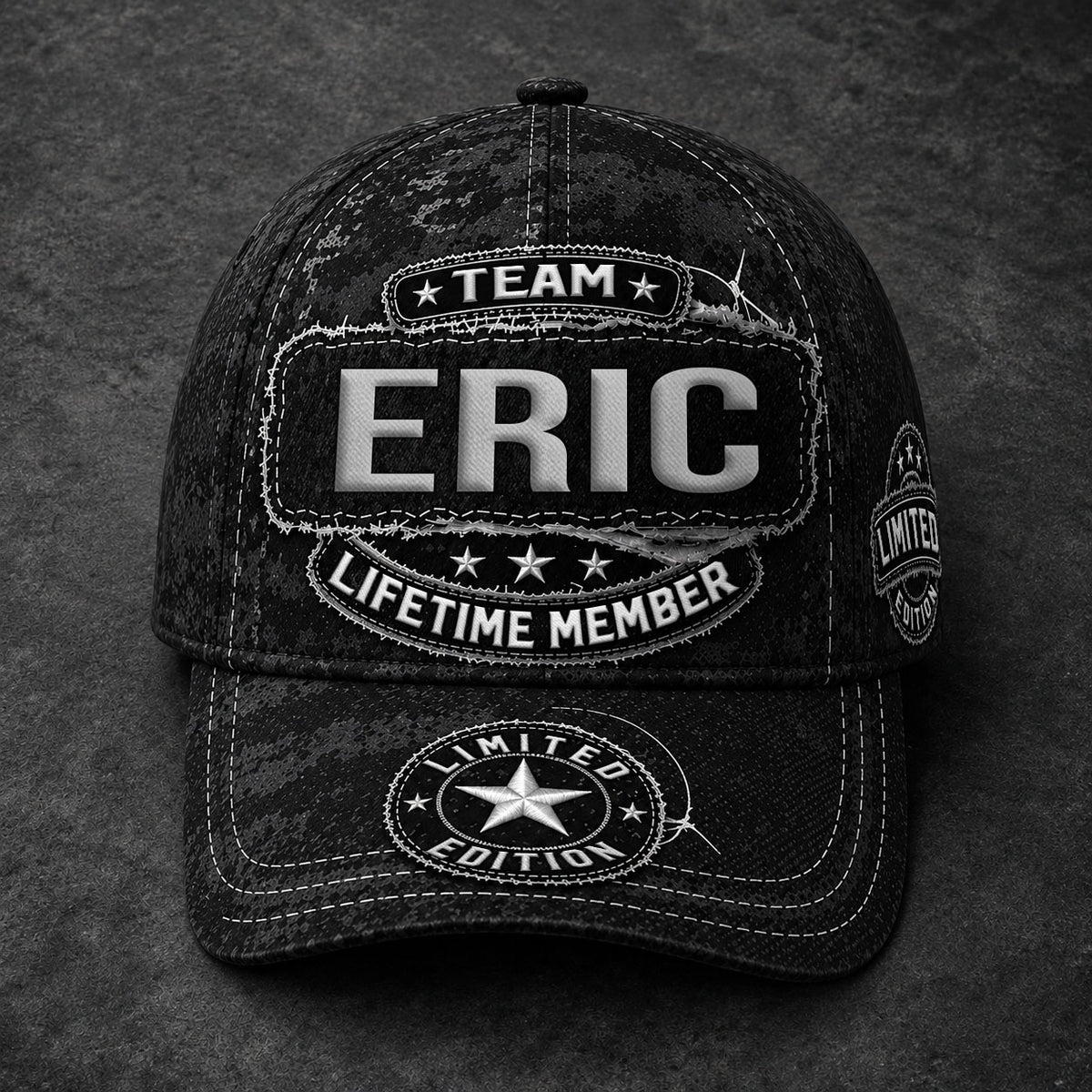 ERIC TC03 HH79  Personalized Black Camo Baseball Cap, Custom Name Family Hat