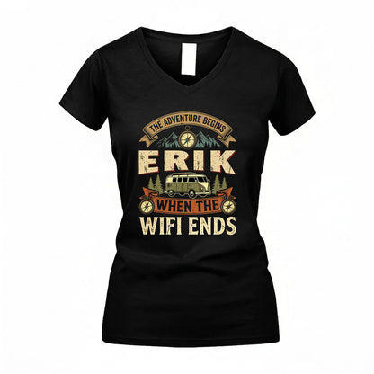 ERIK TT898-K6-229 – Personalized Funny Camping Quote Apparel “The Adventure Begins When The WiFi Ends”