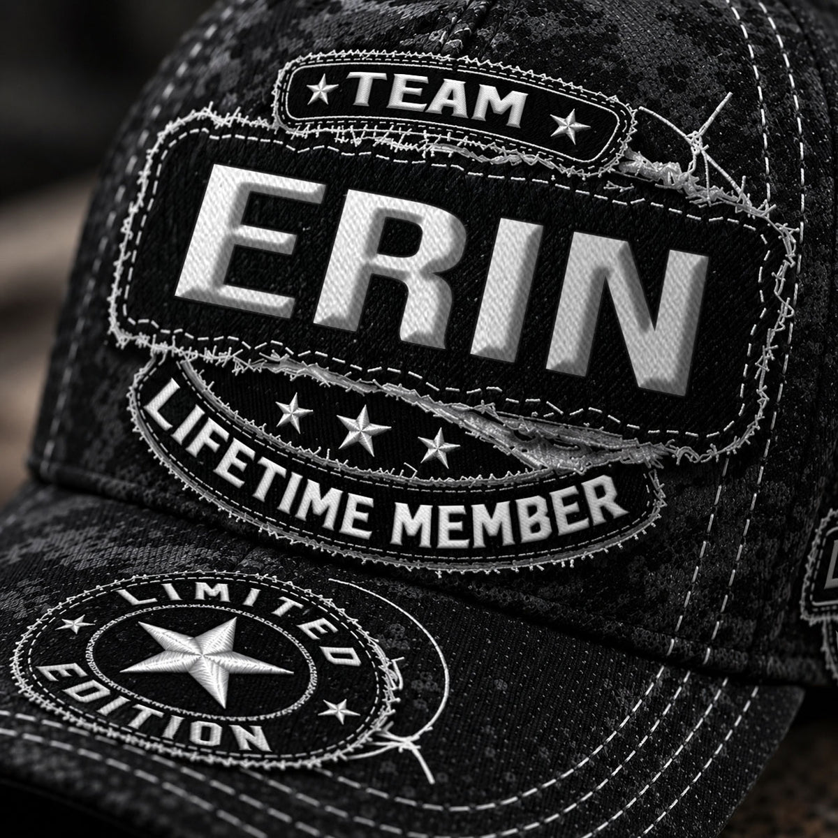 ERIN TC03 HH79  Personalized Black Camo Baseball Cap, Custom Name Family Hat