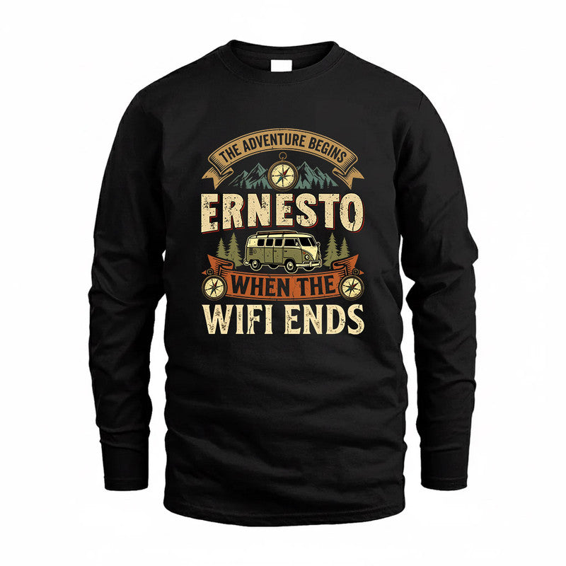 ERNESTO TT898-K6-229 – Personalized Funny Camping Quote Apparel “The Adventure Begins When The WiFi Ends”