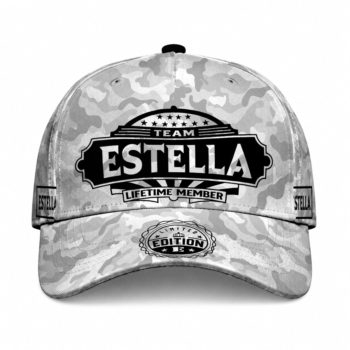 ESTELLA TC01 HH79 Team Your Name Hat, Personalized Camo Baseball Cap, Custom Family Gift, Gift for Him Her