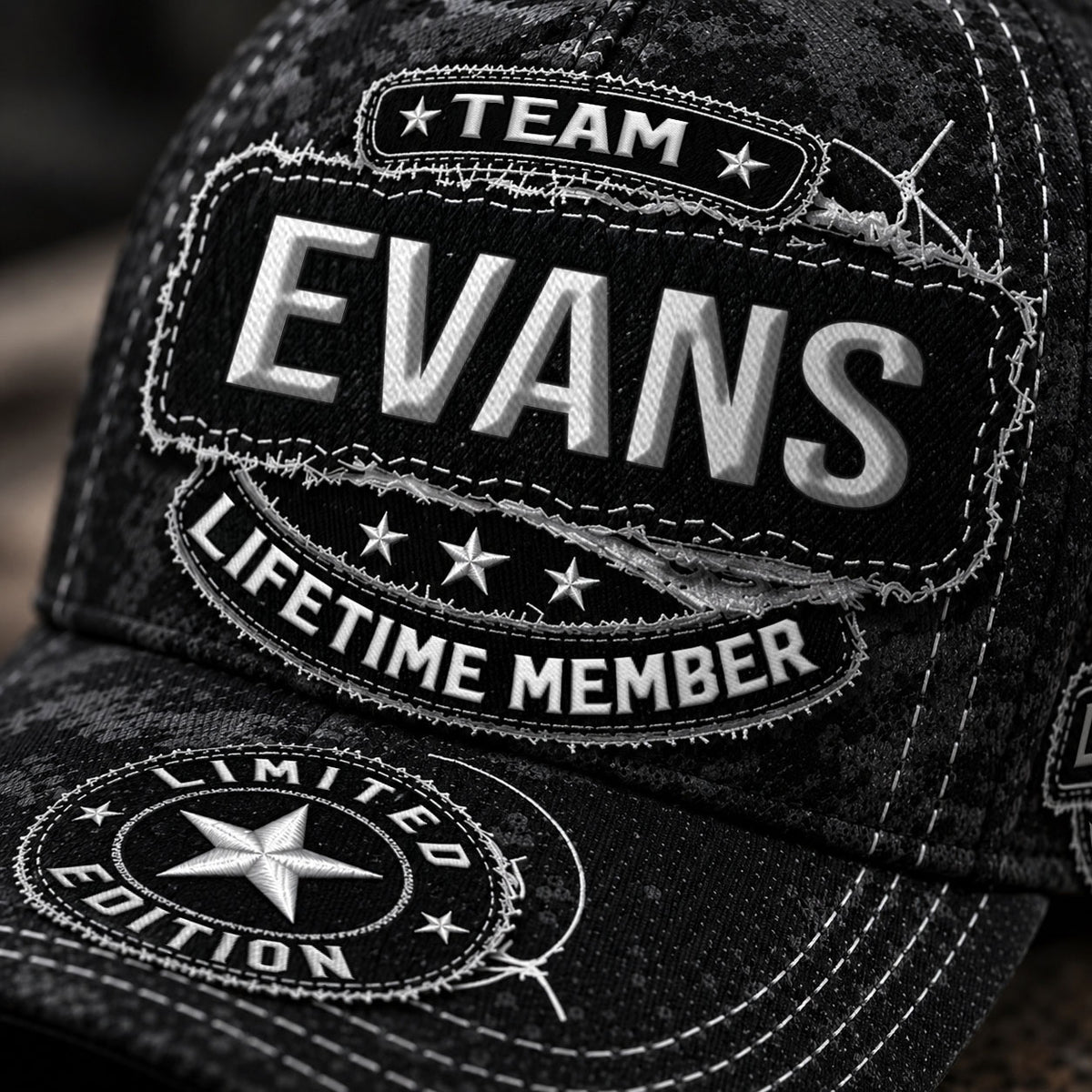 EVANS TC03 HH79  Personalized Black Camo Baseball Cap, Custom Name Family Hat