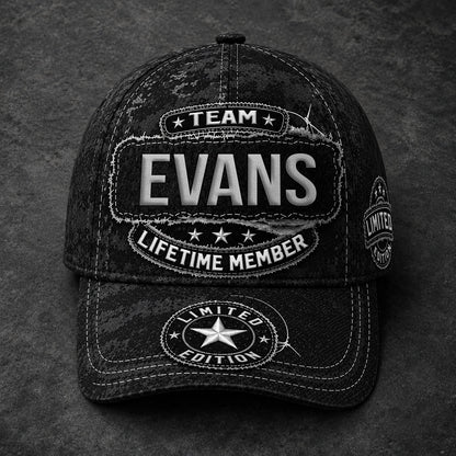 EVANS TC03 HH79  Personalized Black Camo Baseball Cap, Custom Name Family Hat