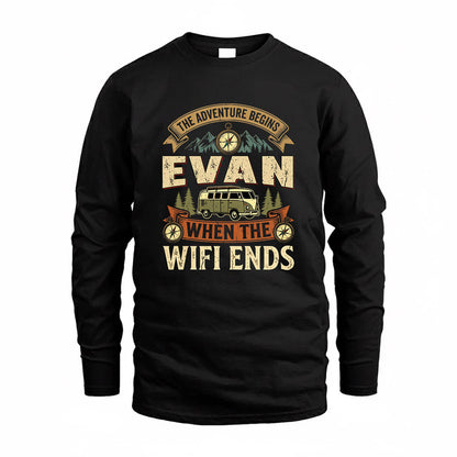 EVAN TT898-K6-229 – Personalized Funny Camping Quote Apparel “The Adventure Begins When The WiFi Ends”