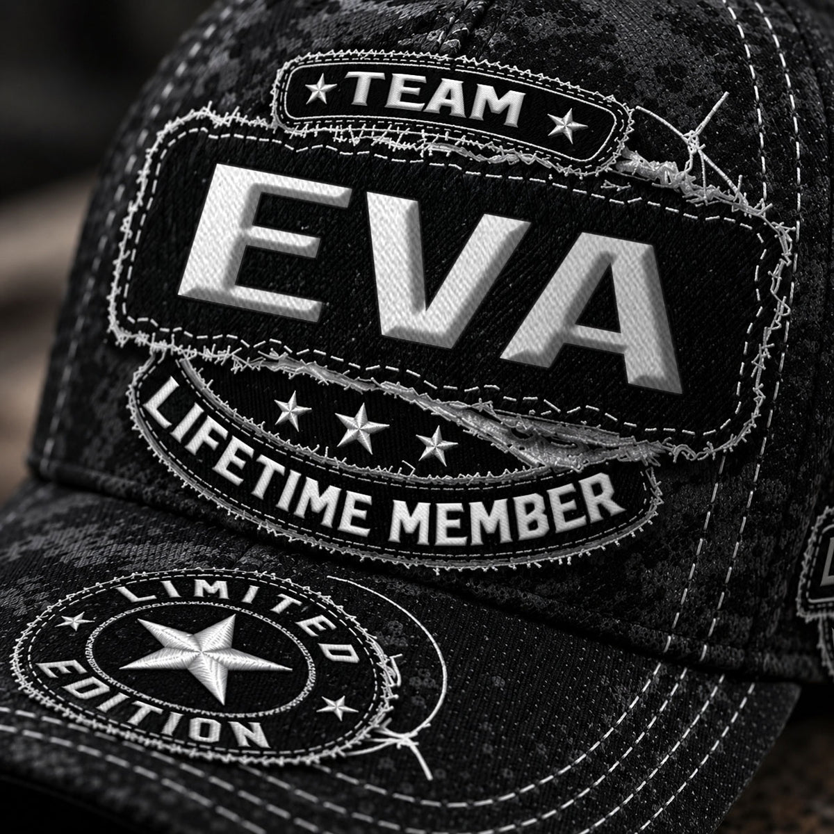 EVA TC03 HH79  Personalized Black Camo Baseball Cap, Custom Name Family Hat