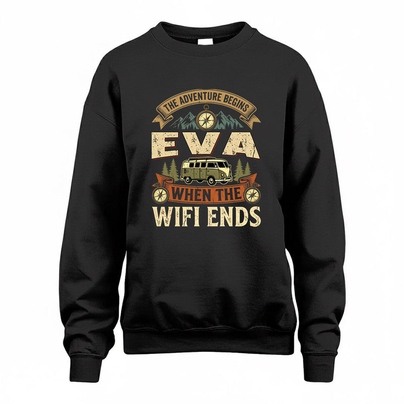 EVA TT898-K6-229 – Personalized Funny Camping Quote Apparel “The Adventure Begins When The WiFi Ends”