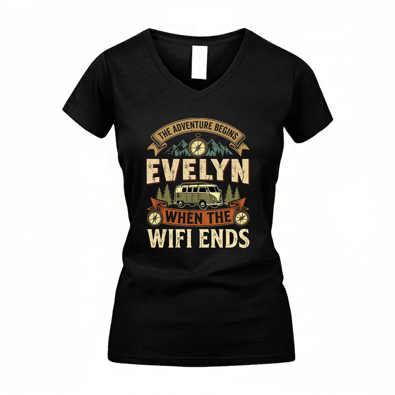 EVELYN TT898-K6-229 – Personalized Funny Camping Quote Apparel “The Adventure Begins When The WiFi Ends”