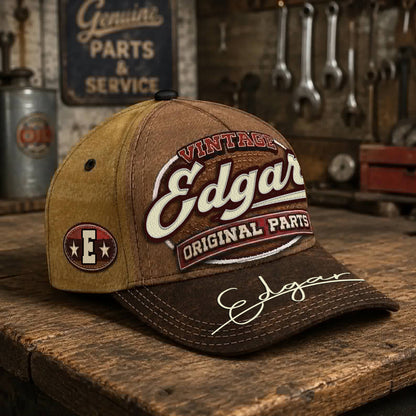 EDGAR TC02 HH79  Personalized Name Baseball Cap, Vintage Retro Hat, Custom Gift for Him & Her