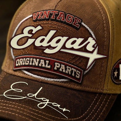 EDGAR TC02 HH79  Personalized Name Baseball Cap, Vintage Retro Hat, Custom Gift for Him & Her