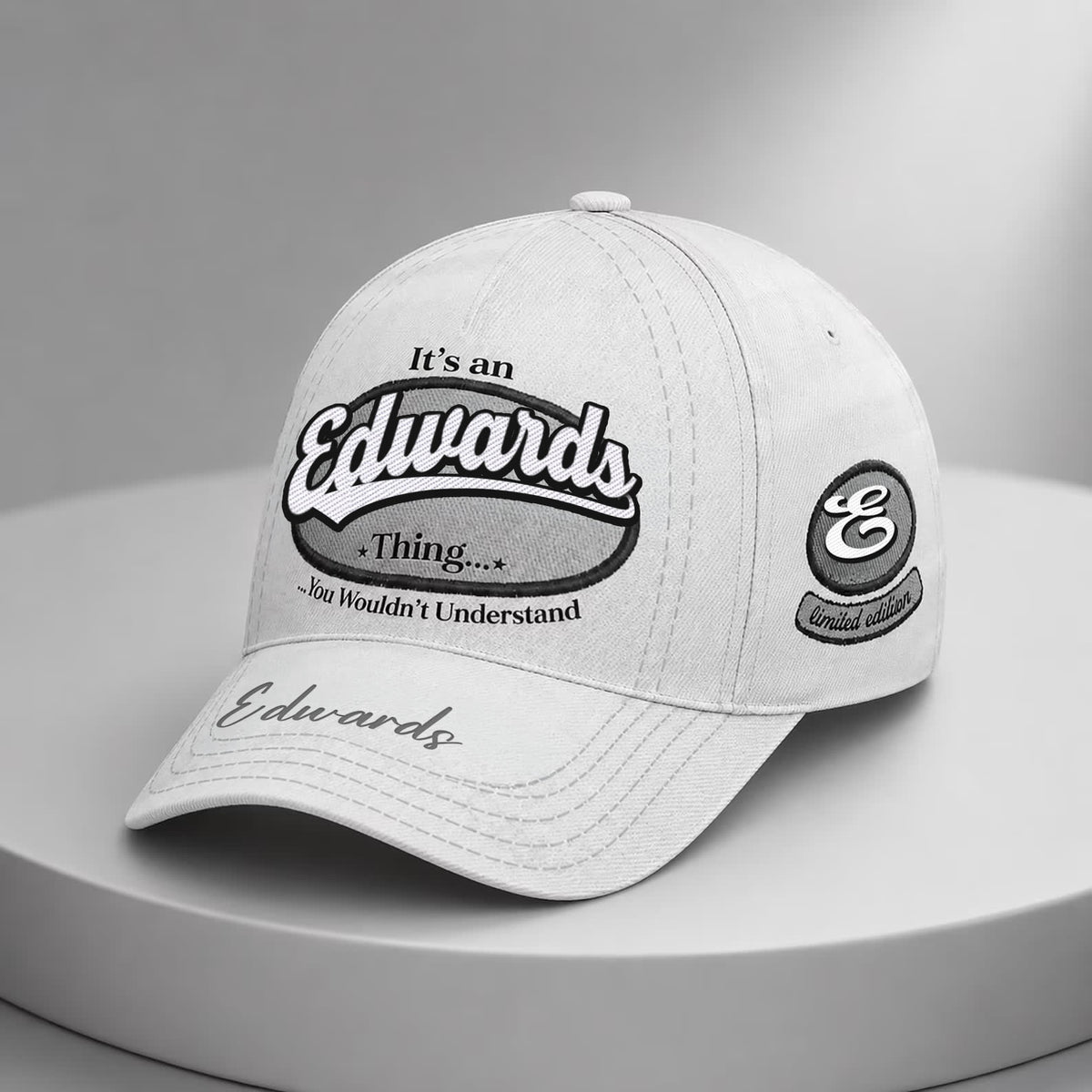 EDWARDS  TC05 HH79  Personalized Distressed Baseball Cap, Custom Retro Trucker Hat, Statement Dad Cap, White version