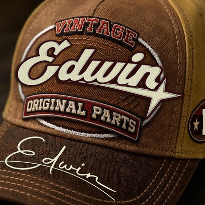 EDWIN TC02 HH79  Personalized Name Baseball Cap, Vintage Retro Hat, Custom Gift for Him & Her