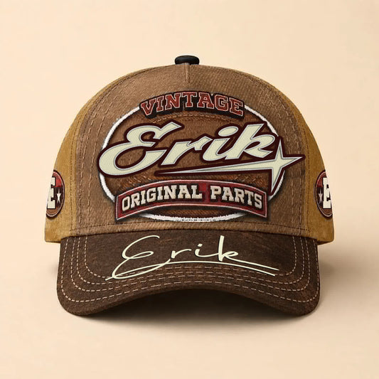 ERIK TC02 HH79  Personalized Name Baseball Cap, Vintage Retro Hat, Custom Gift for Him & Her