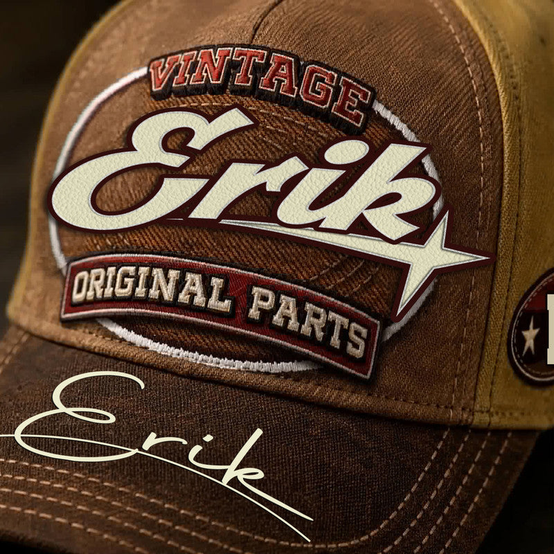 ERIK TC02 HH79  Personalized Name Baseball Cap, Vintage Retro Hat, Custom Gift for Him & Her