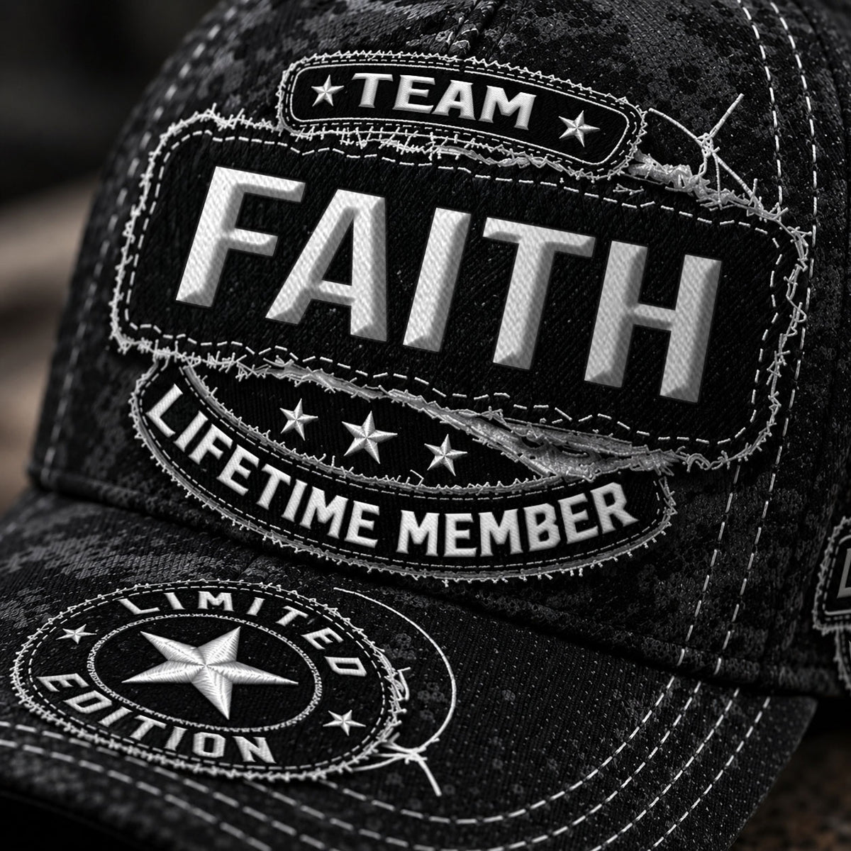 FAITH TC03 HH79  Personalized Black Camo Baseball Cap, Custom Name Family Hat