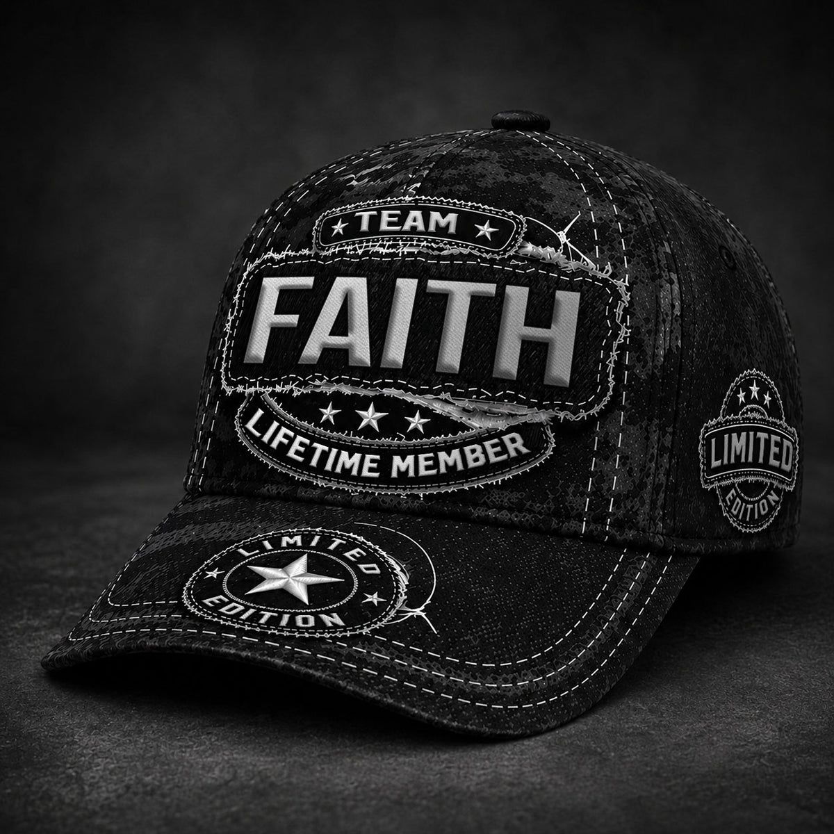 FAITH TC03 HH79  Personalized Black Camo Baseball Cap, Custom Name Family Hat