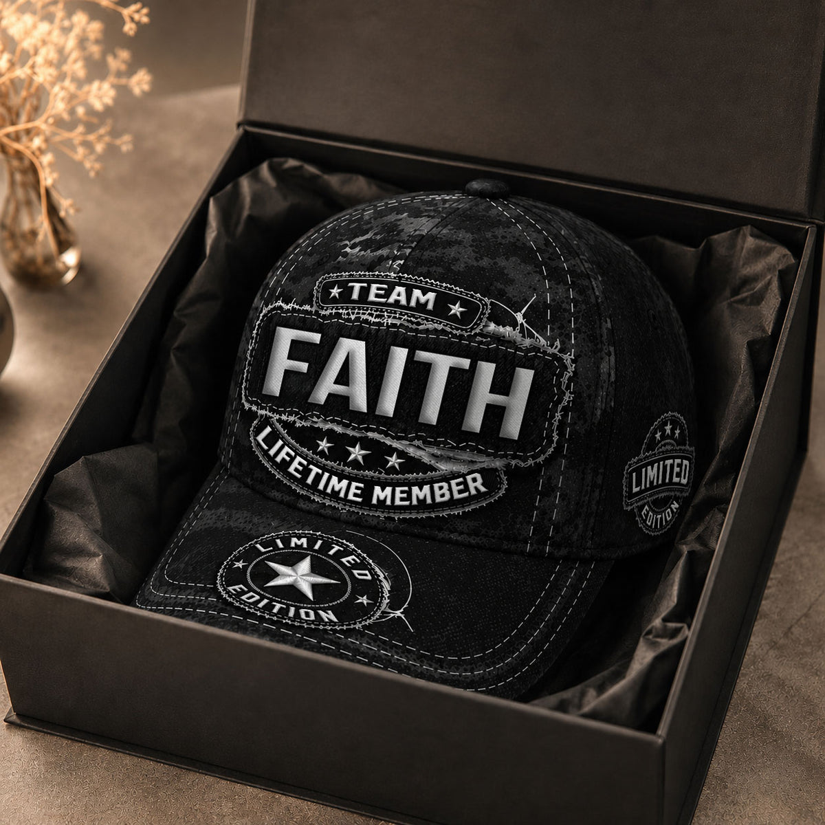 FAITH TC03 HH79  Personalized Black Camo Baseball Cap, Custom Name Family Hat