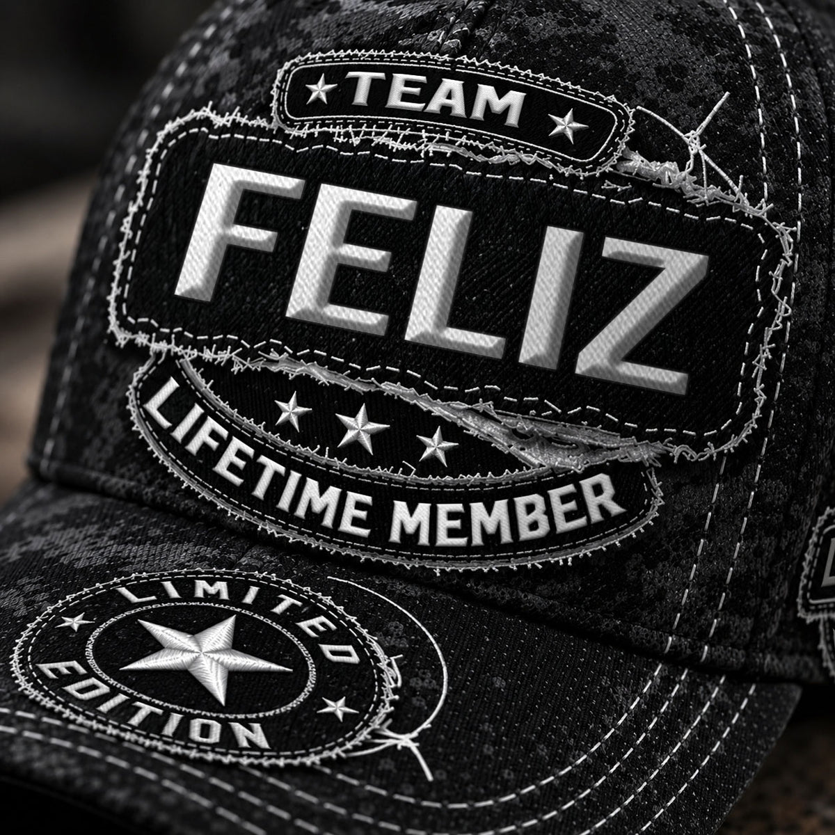 FELIZ TC03 HH79  Personalized Black Camo Baseball Cap, Custom Name Family Hat