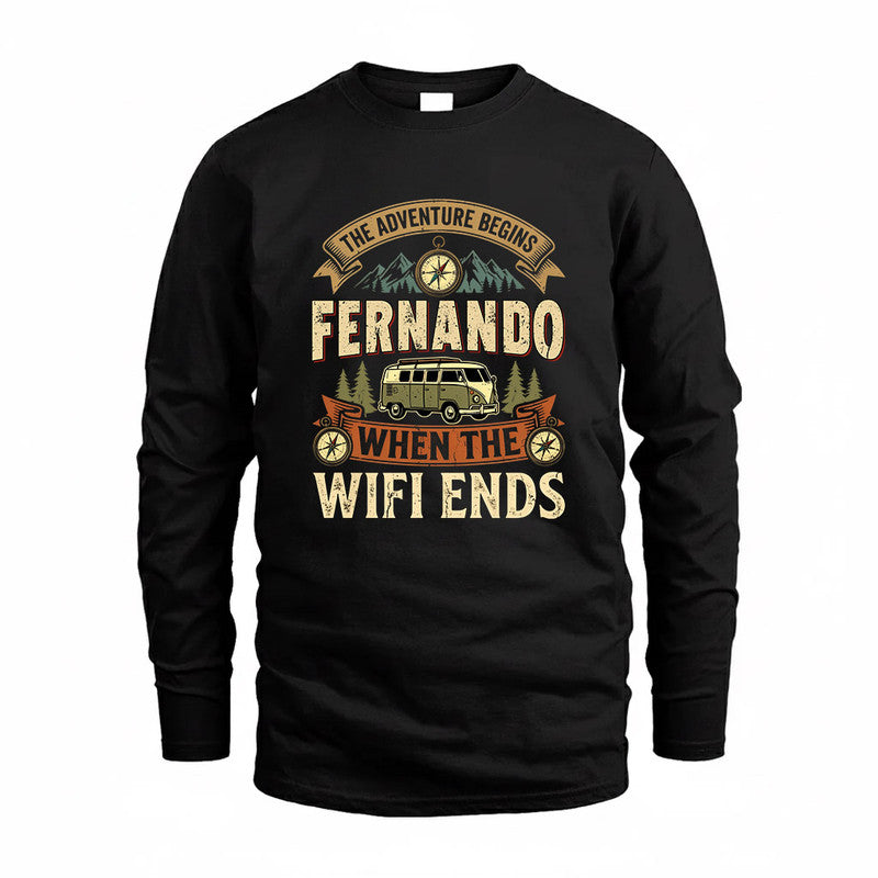 FERNANDO TT898-K6-229 – Personalized Funny Camping Quote Apparel “The Adventure Begins When The WiFi Ends”