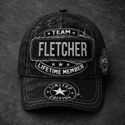 FLETCHER TC03 HH79  Personalized Black Camo Baseball Cap, Custom Name Family Hat