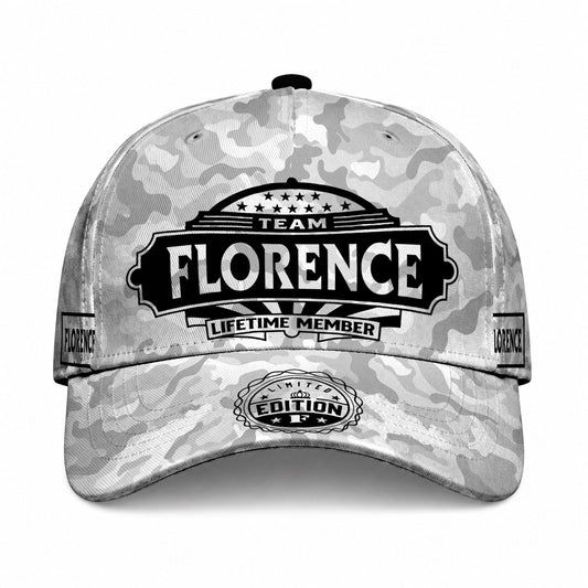 FLORENCE TC01 HH79 Team Your Name Hat, Personalized Camo Baseball Cap, Custom Family Gift, Gift for Him Her