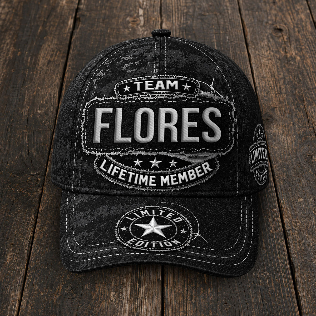 FLORES TC03 HH79  Personalized Black Camo Baseball Cap, Custom Name Family Hat