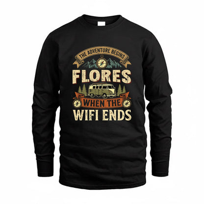 FLORES TT898-K6-229 – Personalized Funny Camping Quote Apparel “The Adventure Begins When The WiFi Ends”
