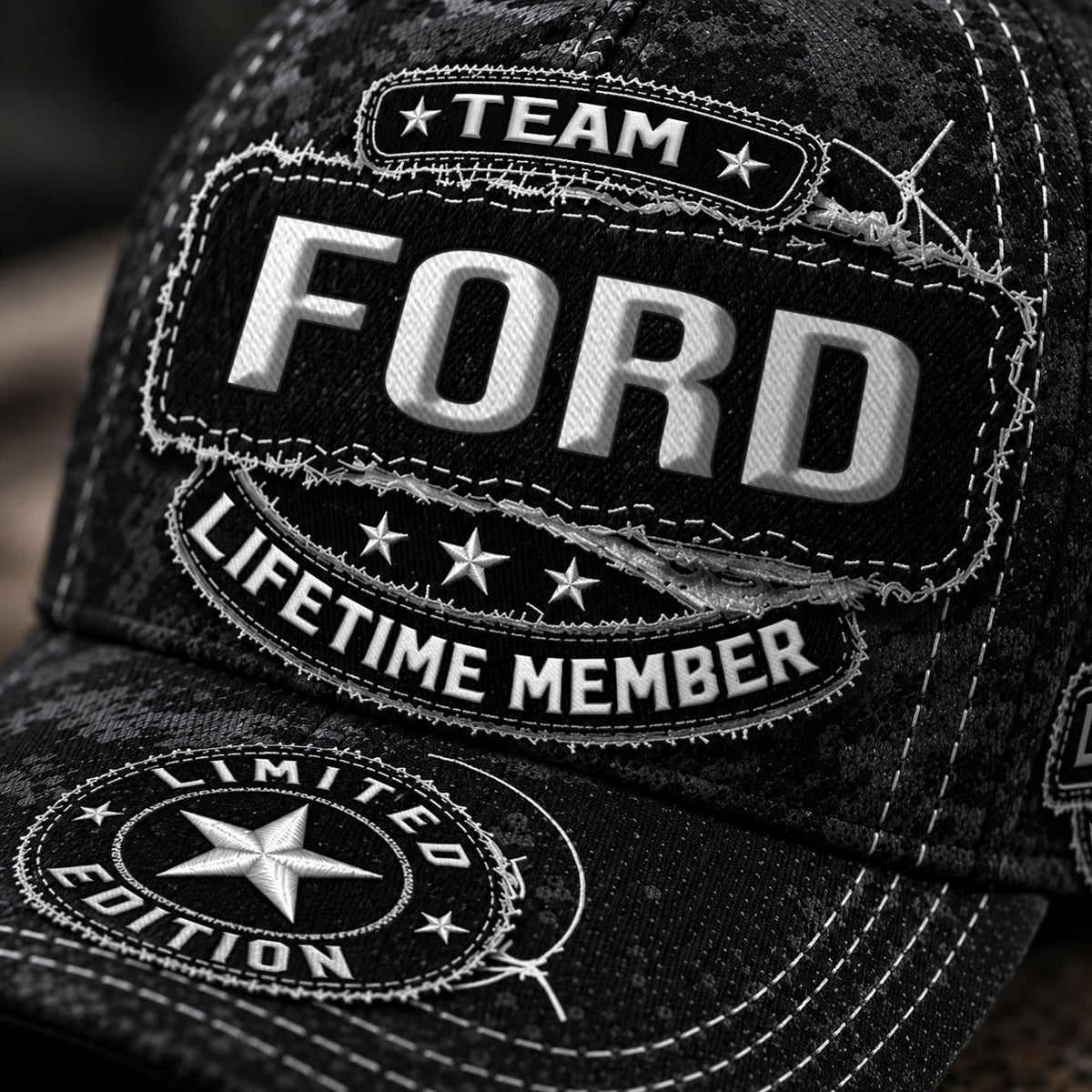 FORD TC03 HH79  Personalized Black Camo Baseball Cap, Custom Name Family Hat
