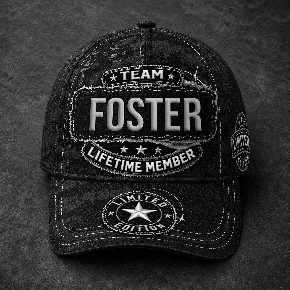 FOSTER TC03 HH79  Personalized Black Camo Baseball Cap, Custom Name Family Hat