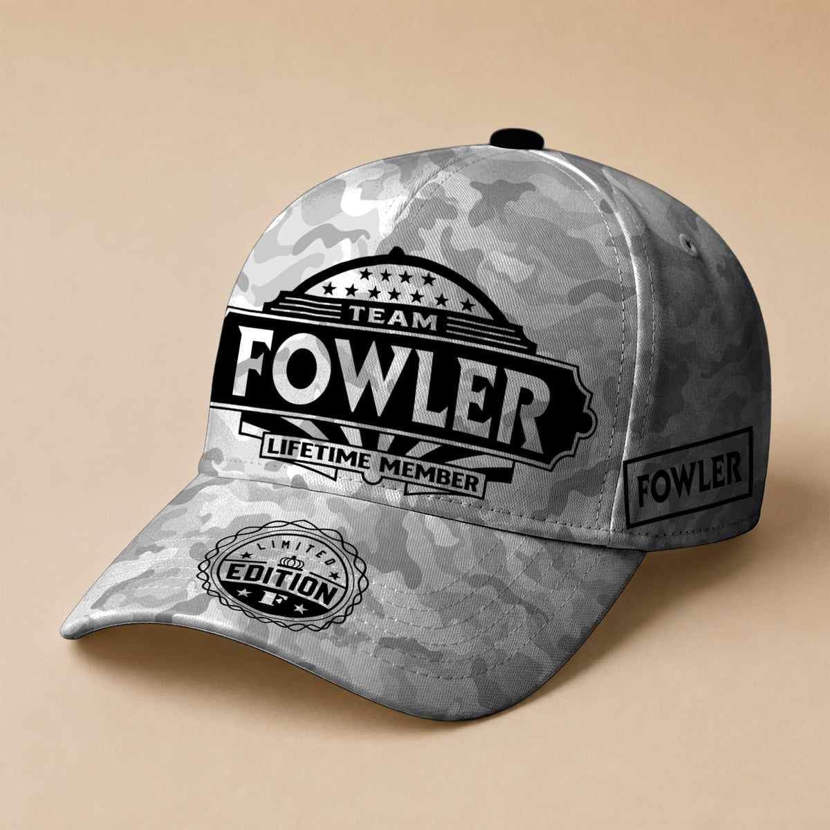FOWLER TC01 HH79 Team Your Name Hat, Personalized Camo Baseball Cap, Custom Family Gift, Gift for Him Her