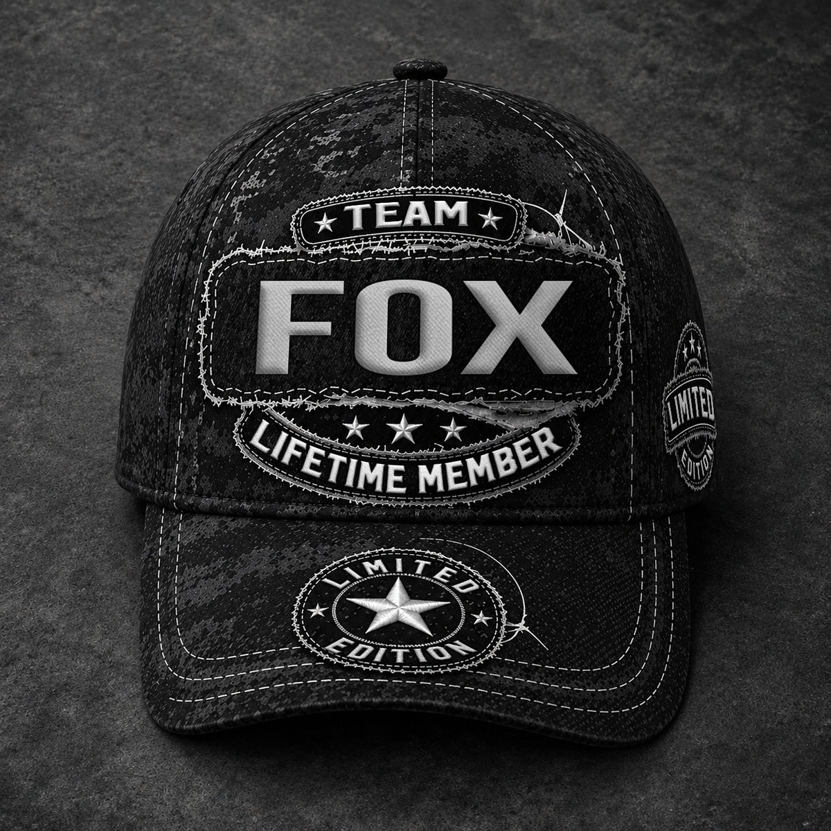 FOX TC03 HH79  Personalized Black Camo Baseball Cap, Custom Name Family Hat
