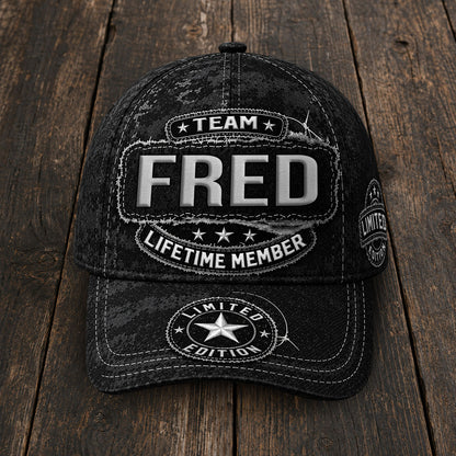FRED TC03 HH79  Personalized Black Camo Baseball Cap, Custom Name Family Hat