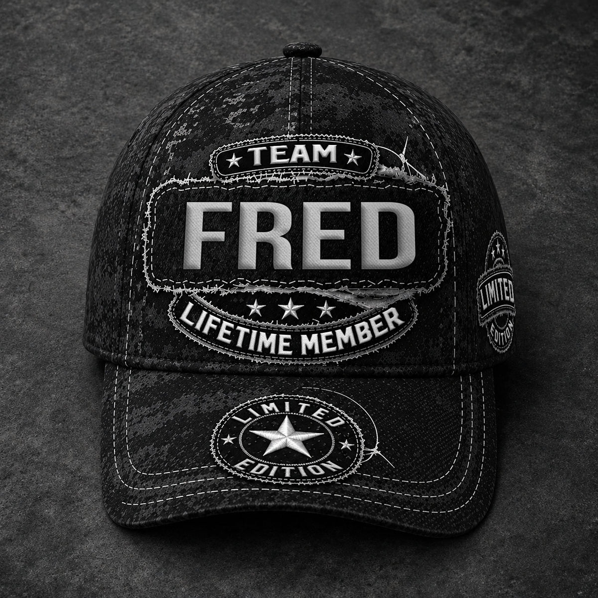 FRED TC03 HH79  Personalized Black Camo Baseball Cap, Custom Name Family Hat