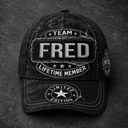 FRED TC03 HH79  Personalized Black Camo Baseball Cap, Custom Name Family Hat