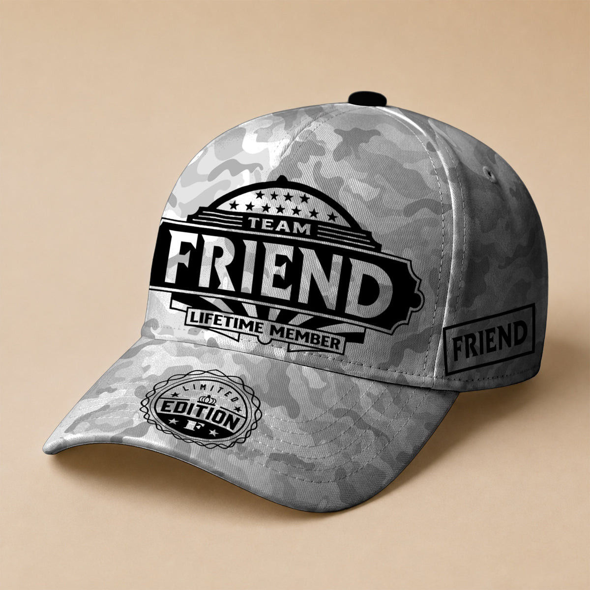 FRIEND TC01 HH79 Team Your Name Hat, Personalized Camo Baseball Cap, Custom Family Gift, Gift for Him Her