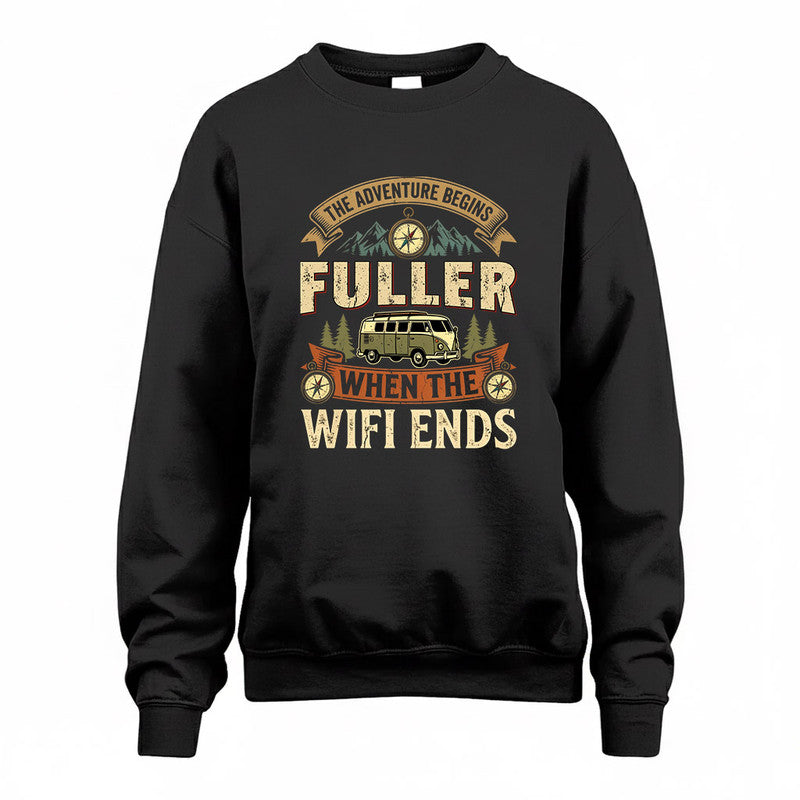 FULLER TT898-K6-229 – Personalized Funny Camping Quote Apparel “The Adventure Begins When The WiFi Ends”