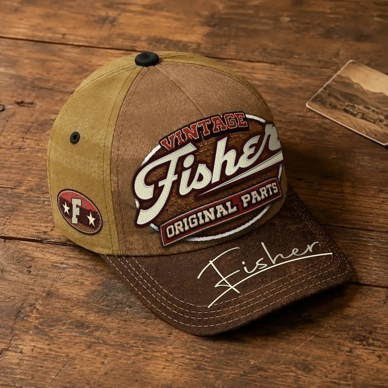 FISHER TC02 HH79  Personalized Name Baseball Cap, Vintage Retro Hat, Custom Gift for Him & Her