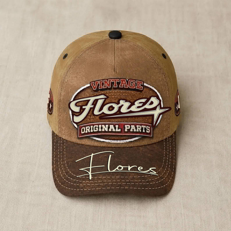 FLORES TC02 HH79  Personalized Name Baseball Cap, Vintage Retro Hat, Custom Gift for Him & Her